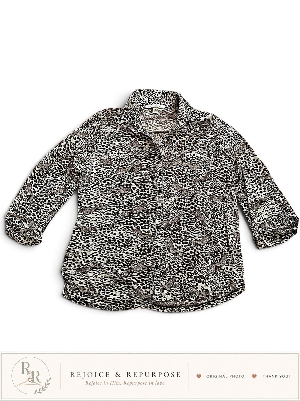 French Laundry Woman Leopard Cheetah Animal Print Button Up Shirt 2X